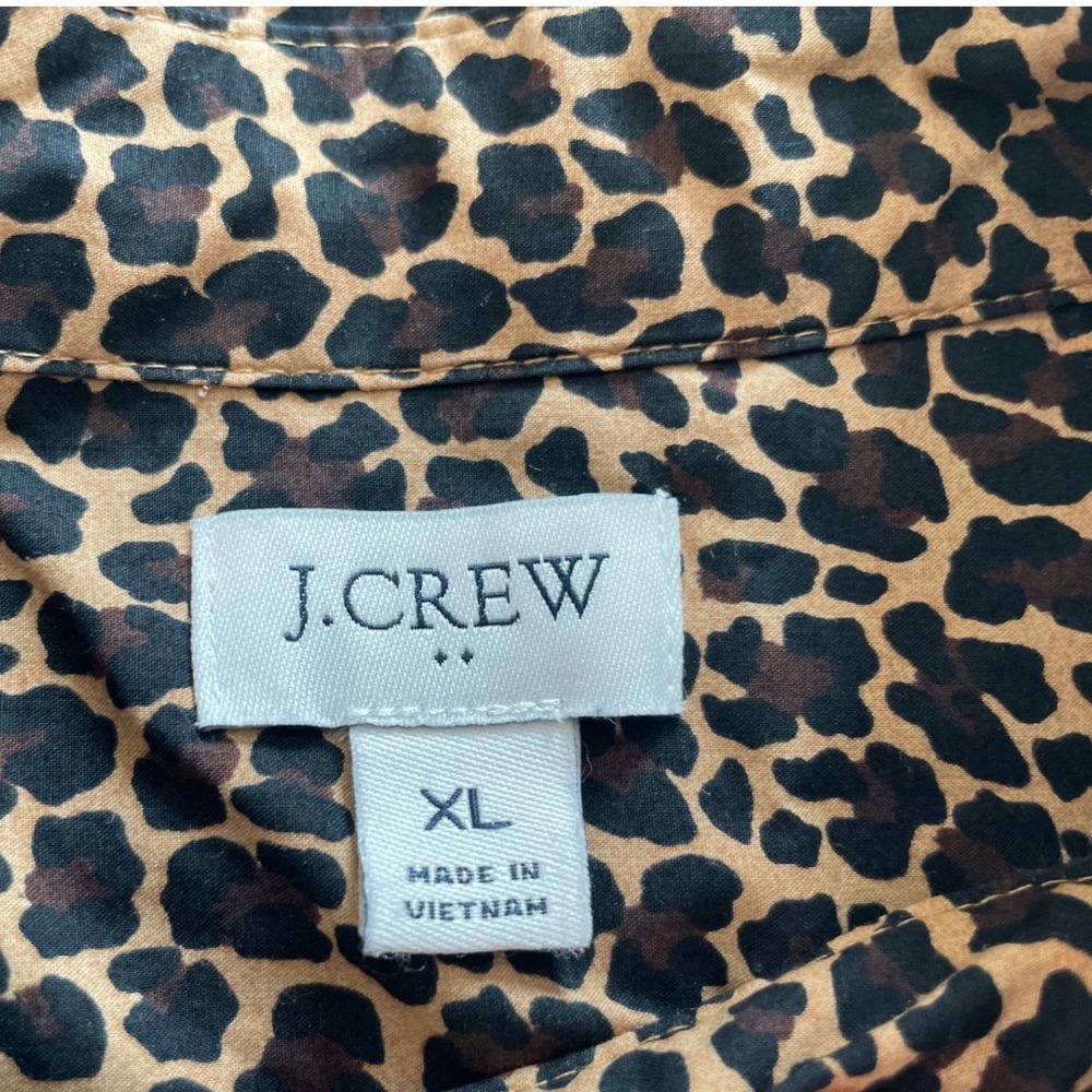 J.Crew Womens XL Leopard Print Cotton Button Down Shirt Long Sleeve Brown Black - Picture 3 of 5